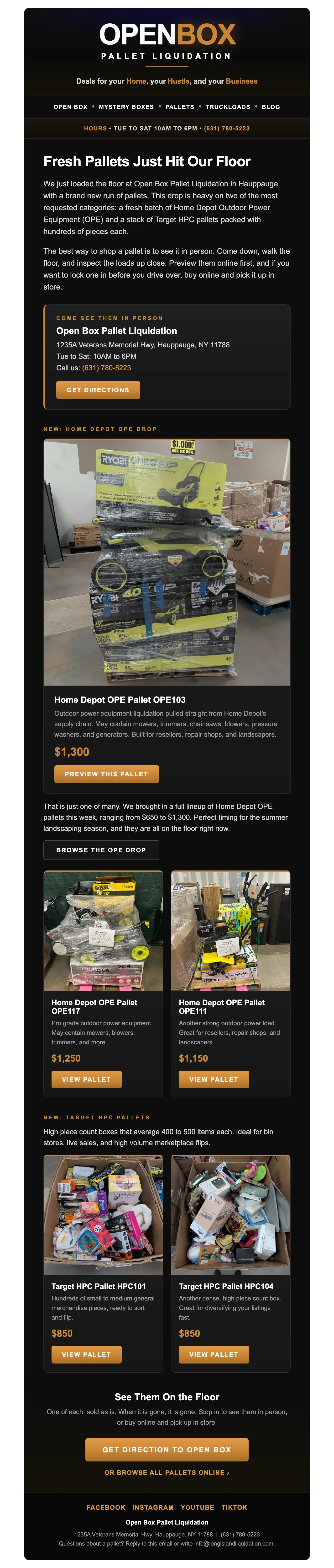 Email design: OPE and Target HPC Pallets Have Arrived